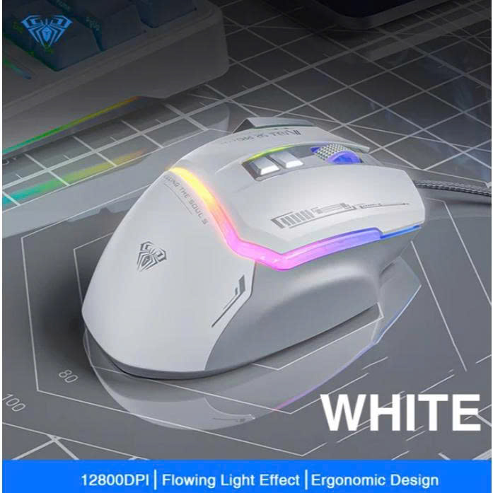 Chuột gaming có dây Aula S12 Pro Trắng Xám