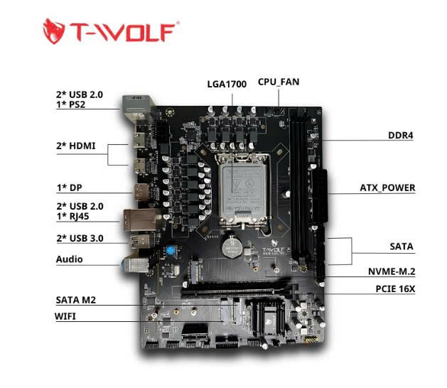 Mainboard T-WOLF H610 LGA1200, mATX, DDR4, 1 M.2