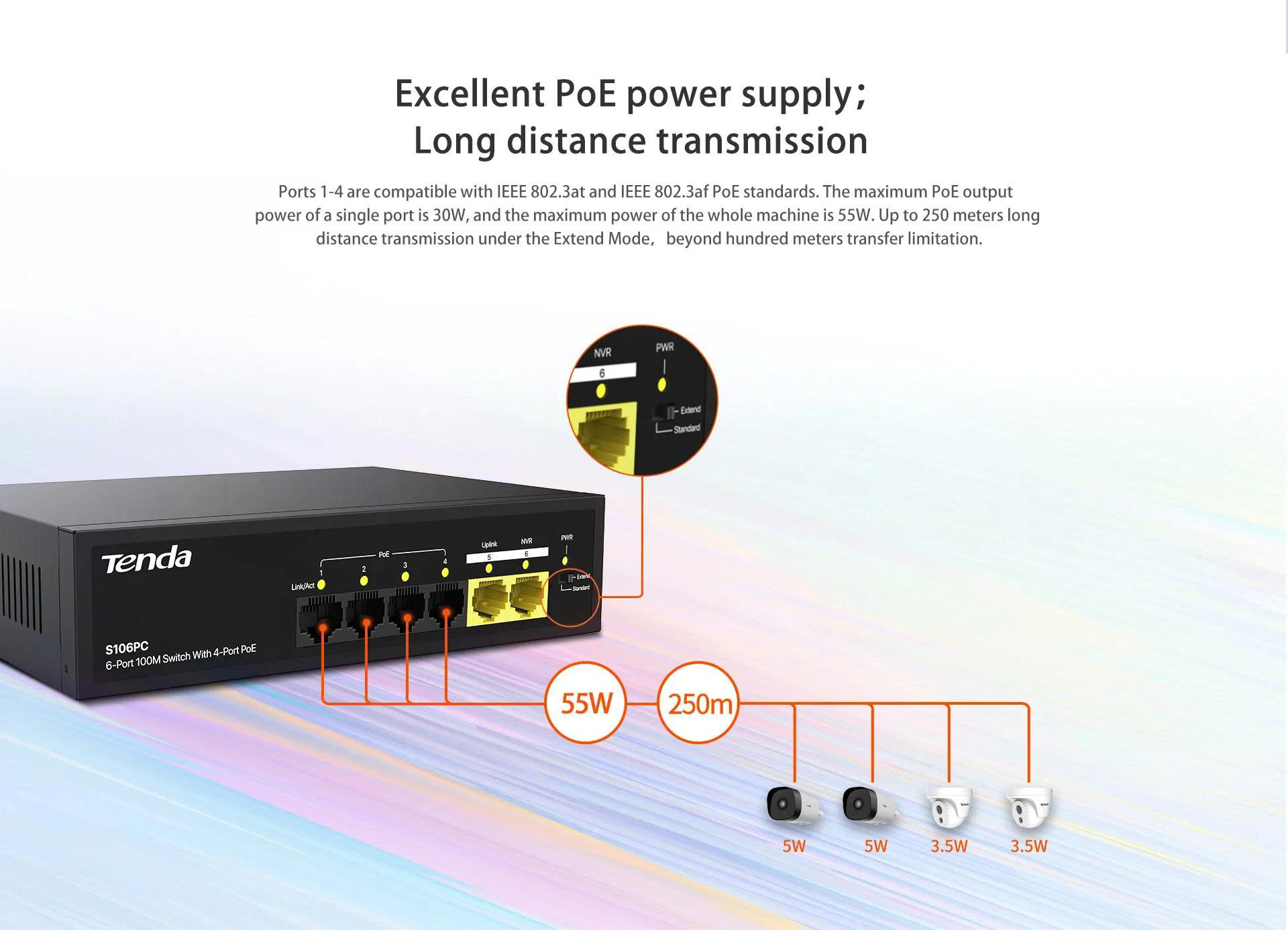 Switch PoE 4-Port 100M Lite TENDA S106PC