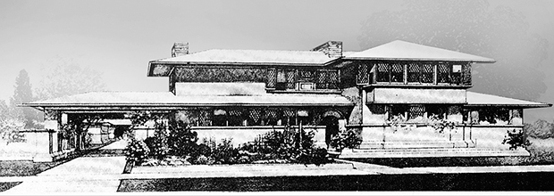 Frank Lloyd Wright - Dự án Nhà ở bên đồng cỏ. Toàn cảnh một ngôi nhà 7.000$ (dự thảo đầu tiên)