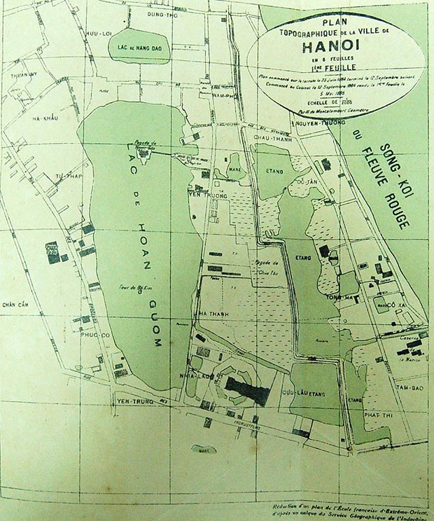 Bản đồ Hà Nội 1885 - địa hình khu vực quanh Hồ Hoàn Kiếm