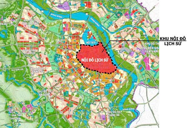 Ranh giới khu Nội đô lịch sử trong QHC Thủ đô Hà Nội đến 2030 tầm nhìn đến 2050