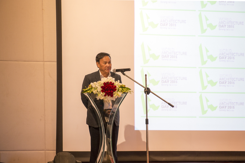 KTS. Nguyễn Tấn Vạn - chủ tịch Hội KTS Việt Nam phát biểu tại buổi lễ