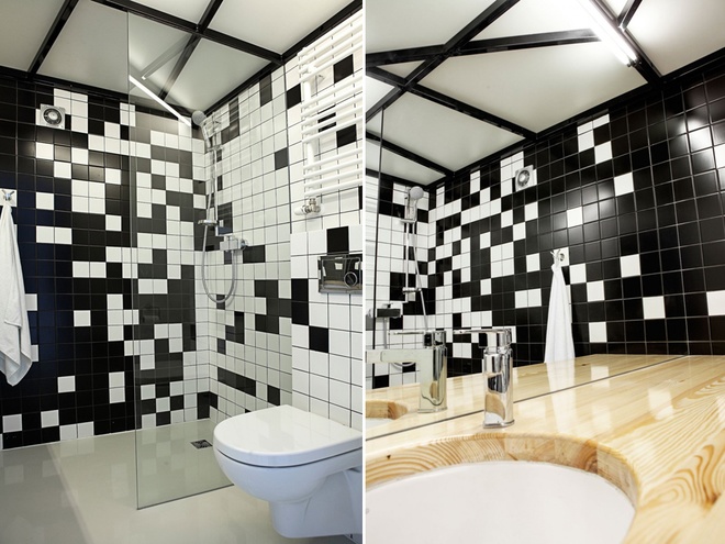 Khu vực nhà vệ sinh mang kiểu cách và tông màu giống phong cách chung của cả nhà.