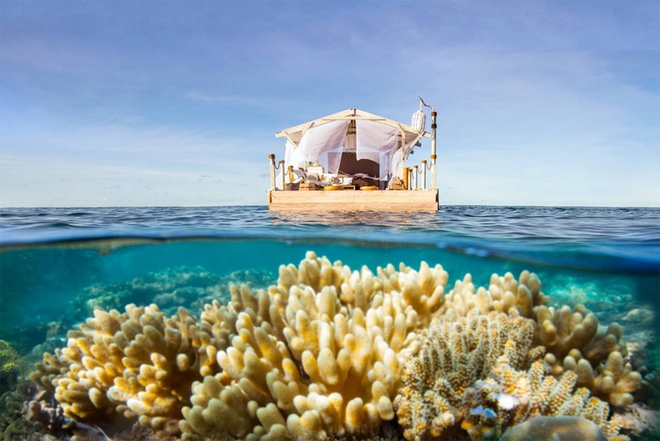 Có thiết kế giản dị nhưng căn nhà nằm ngoài khơi Queensland (Australia) là nơi nghỉ đáng mơ ước của những người thích cảm giác mới lạ. Nhà nằm ngay trên rặng san hô thuộc khu bảo tồn Great Barrier Reef được công nhận là Di sản thiên nhiên thế giới.