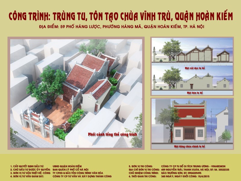 Dự án Trùng tu tôn tạo Chùa Vĩnh Trù 59 Hàng Lược