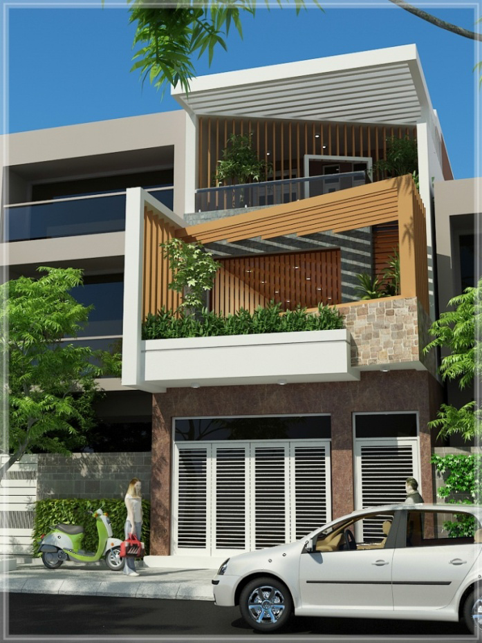 Nhà phố - Quận Bình Tân Thiết kế với các hệ lam che tạo nên không gian “nửa kín nửa hở” gợi nhớ hình ảnh quen thuộc của ngôi nhà Việt