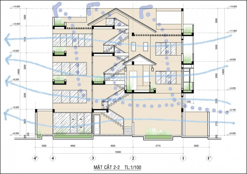 Cây xanh và giếng trời được hiện diện khắp nơi trong ngôi nhà tạo nên những hiệu quả không gian ấn tượng, tiện nghi