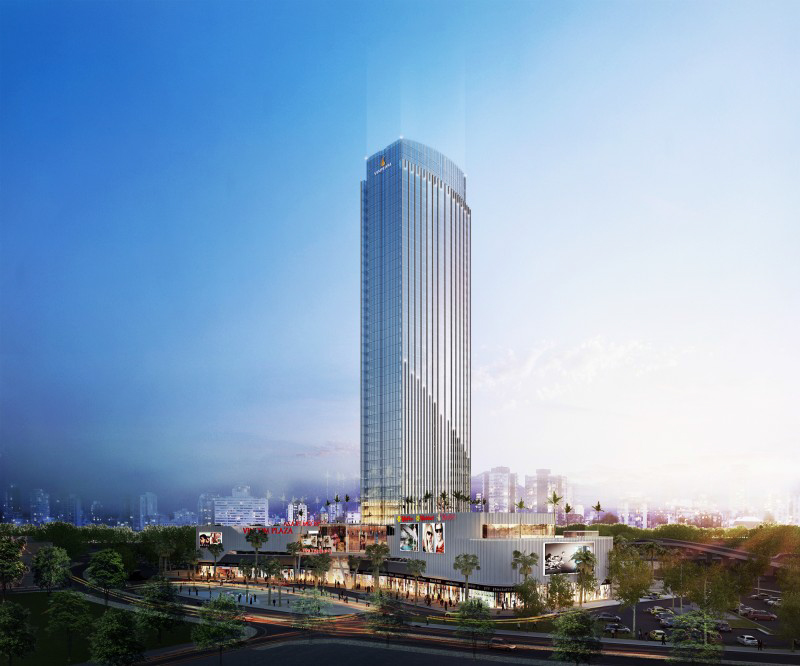Trung tâm tòa nhà là khối trụ 45 tầng, với tổng chiều cao 148m vươn lên kiêu hãnh.