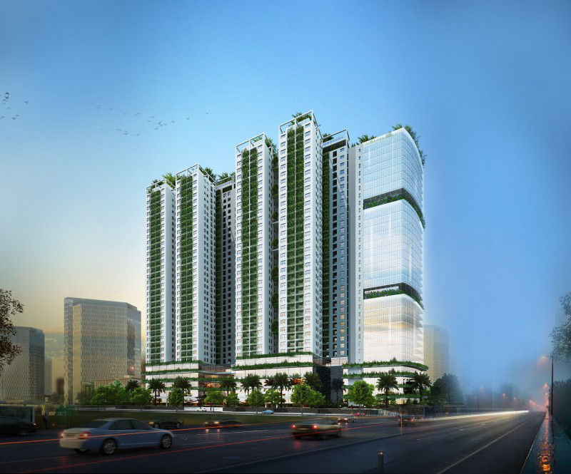 EcoLife Capitol được thiết kế như một tòa tháp xanh 3 tầng xanh cơ bản bao quanh dự án