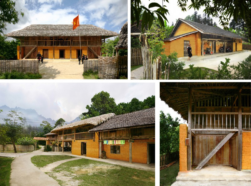 Tổng thể làng mang kiến trúc đặc trưng với những tường trình đất dày.