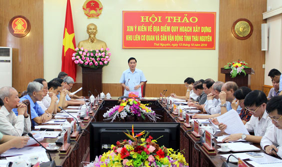 Hội nghị xin ý kiến của các đồng chí nguyên là lãnh đạo Thái Nguyên về địa điểm quy hoạch xây dưng Khu liên cơ quan và sân vận động của tỉnh (Ảnh Báo TN)