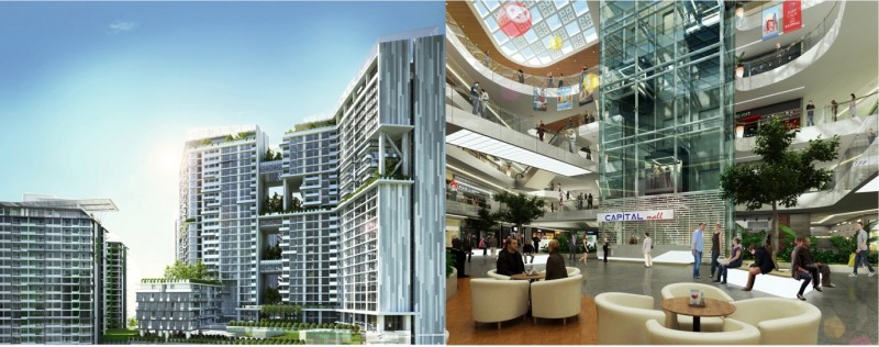 Dự án Capital Mall: Cấu trúc công trình được hình thành bằng cách tối đa hoá các góc nhìn từ hành lang. Những không gian Sky Bridge và khu vườn trên cao không những là điểm kết nối cho các hoạt động mà còn là nơi thưởng ngoạn, trải nghiệm lý thú.
