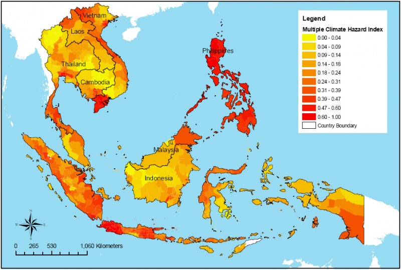 Bản đồ sự tổn thương do biến đổi khí hậu tại khu vực Đông Nam Á (Yusuf & Francisco, 2009)