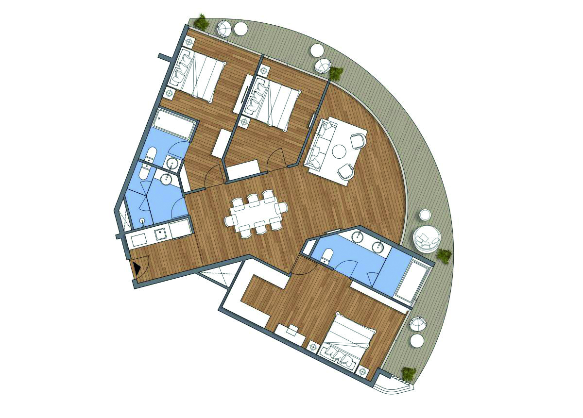 Mặt bằng một căn hộ dịch vụ cao cấp của Condotel Đà Nẵng Furama Ariyana