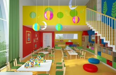 Tổ chức nội thất trong các lớp học trẻ mẫu giáo theo hướng phát triển trí thông minh đa chiều tại các nhà trẻ của Thụy Điển do văn phòng Rosan bosch studio thiết kế. [3]