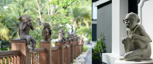 Những chú khỉ ở đảo Sơn Trà xuất hiện xuyên suốt từ ngoài vào trong resort Inter Continental Đà Nẵng, một dấu hiệu nhắc nhở tính đặc trưng của khu vực mà resort tọa lạc.
