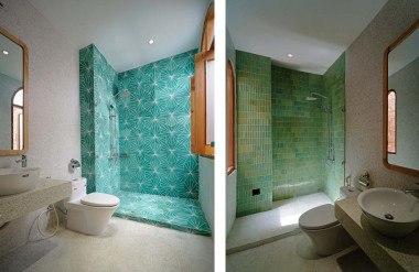 Gạch ốp trong toilet tạo cảm giác mát mẻ.