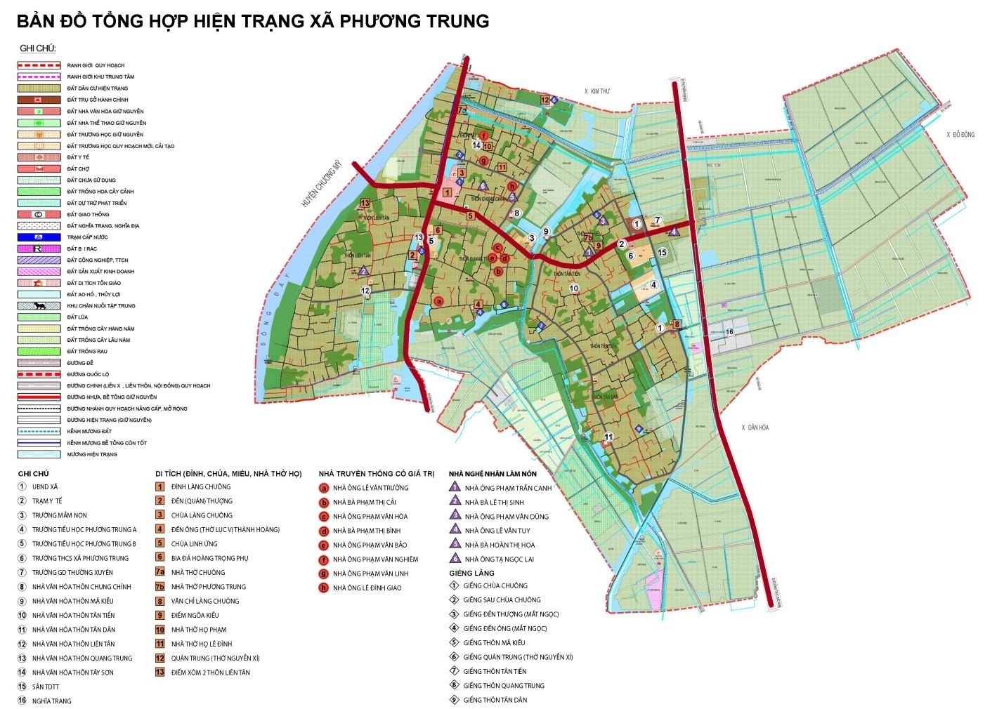 Sơ đồ vị trí các di sản: di tích, dấu ấn lịch sử văn hoá 