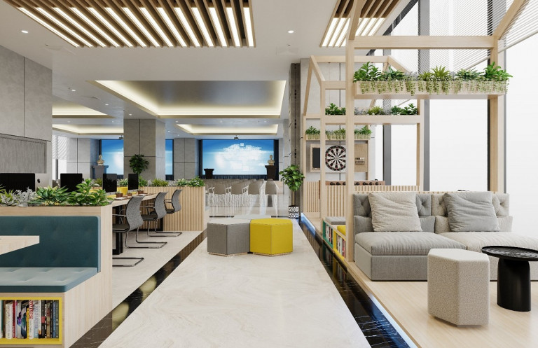Không gian co-working space với thiết kế hiện đại