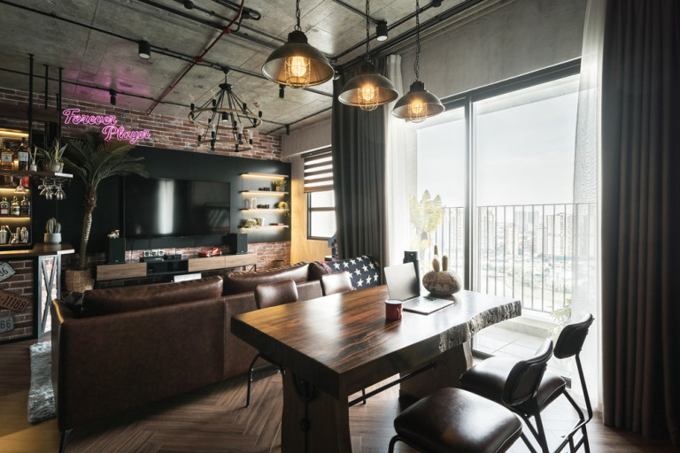 Trần bê tông thô là đặc trưng của phong cách công nghiệp. Ảnh: Luu Quang Minh Photography/ Angelo Design.