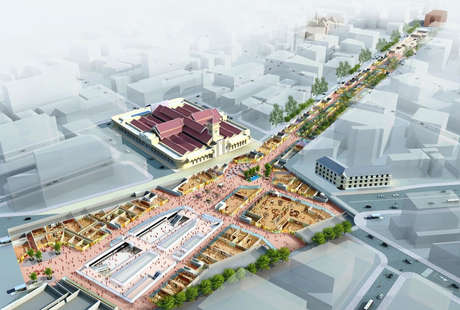 Không gian ngầm trước chợ Bến Thành sau khi tuyến metro số 1 hoàn thành (Nguồn: PGS.TS. Lưu Đức Hải - “Đô thị ngầm và không gian ngầm đô thị” - NXB Xây dựng, 2012).