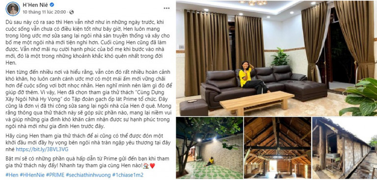 Hoa hậu Hoàn vũ Việt Nam 2018 - H'Hen Niê hưởng ứng thử thách của Tập đoàn Prime chung tay góp gạch gửi tặng các gia đình khó khăn.