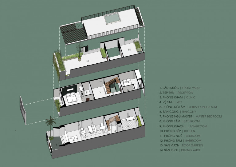 Hình 8 Sơ đồ tách lớp các không gian chức năng ngôi nhà