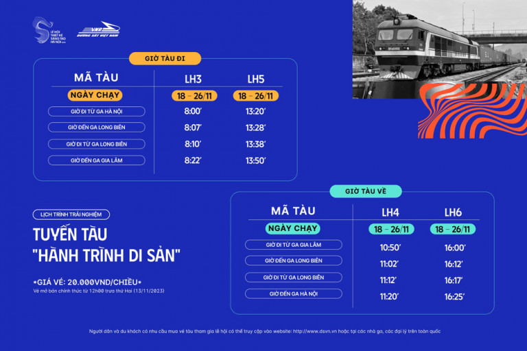 Lịch trình tuyến tàu “Hành trình di sản": Thông tin giờ tàu chạy