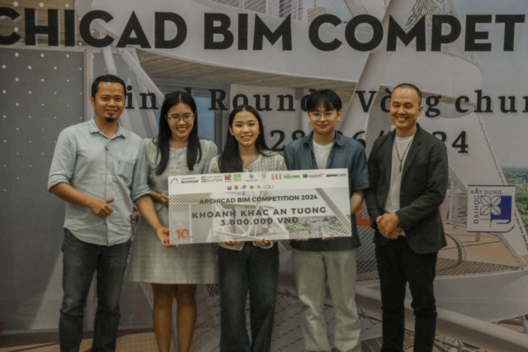 Giải “Khoảnh khắc ấn tượng” Cuộc thi Archicad BIM 2024 thuộc về đội NTH Team (Lâm Mỹ Trân, Nguyễn Phạm Kim Ngân, Trịnh Gia Hào) - (Nguồn: Ban tổ chức)