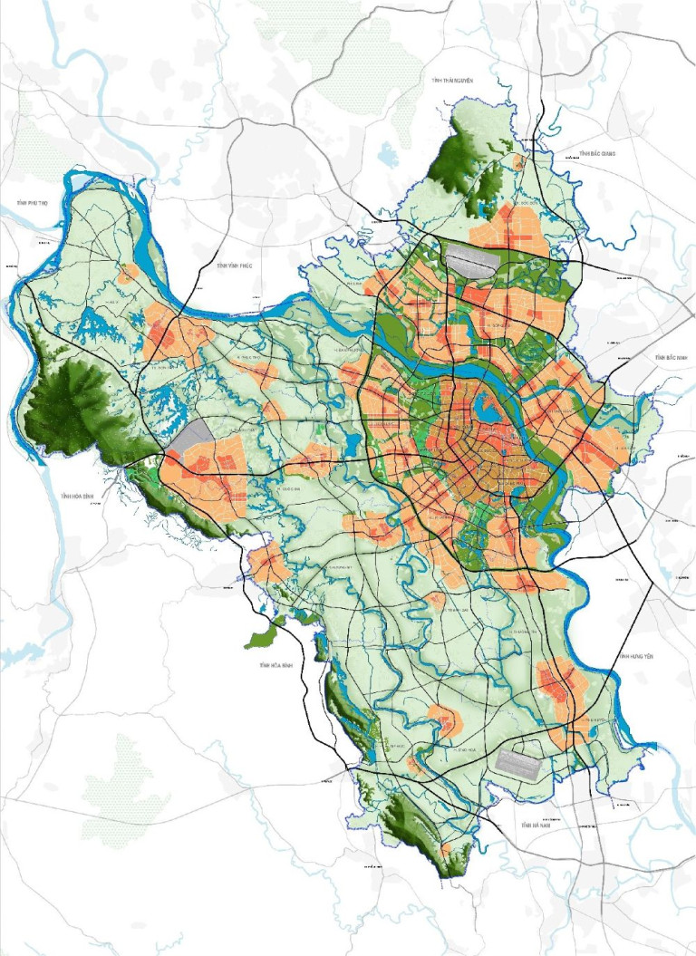 Hình 1: Quy hoạch chung Thủ đô Hà Nội đến năm 2045, tầm nhìn đến năm 2065 - Định hướng phát triển tổng thể không gian đô thị Hà Nội (1)