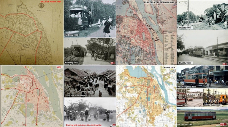 Bản đồ tuyến tàu điện và đường phố Hà Nội từ 1890 đến 1979