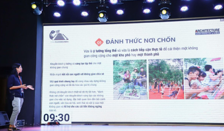 KTS Chu Kim Đức - Đại diện Think Playgrounds trình bày nghiên cứu “Đánh thức” nơi chốn trong thành phố”