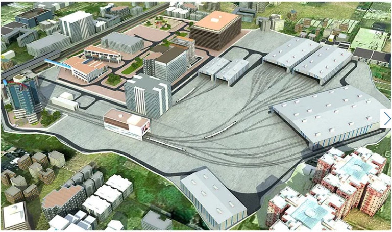 Phối cảnh TOD khu vực Depot Miyapur (hình trên) và ảnh chụp thực tế năm 2024 (hình dưới)