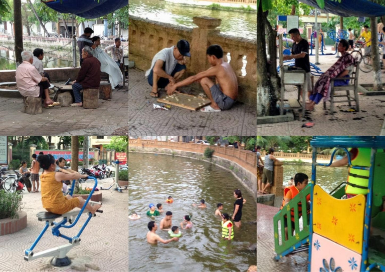 Hình 2 : Đa dạng các hoạt động thường nhật của người dân diễn ra xung quanh không gian Ao môi trường tại xã Song Phượng, huyện Đan PhượngNguồn: Tác giả 