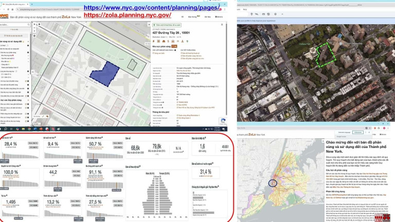 Bản đồ vệ tinh thành phố New York (Mỹ) thể hiện hình ảnh 3D hấp dẫn nhưng không có tác dụng quản lý, trong khi trang web “NYC Planning” mới có nhiều thông tin hữu ích: ví dụ thông tin chi tiết của một thửa đất, hay dashboard cho biết các chỉ số kinh tế xã hội rất mạch lạc và tin cậy của một quận ở New York.