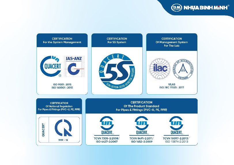 Nhựa Bình Minh được nhiều thầu thợ tin tưởng lựa chọn bởi chất lượng ổn định và hệ thống chứng nhận xanh uy tín