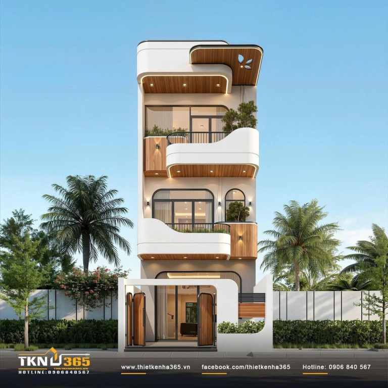 Mặt tiền hiện đại kết hợp ban công xanh đầy sức sống