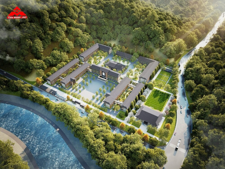 Ảnh tổng thể Trường Phổ thông Nội trú Liên cấp Tiểu học & THCS Thanh ThủyĐơn vị thiết kế: Công ty Cổ phần Đầu tư Tân Minh