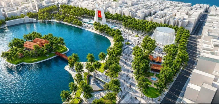 Những công trình mang tính biểu tượng mới, hiện đại có quy mô lớn có thể nằm ở Trục đại lộ Sông Hồng – nơi đại diện cho sự phát triển mới của Hà nội. (Ảnh: QHHG)