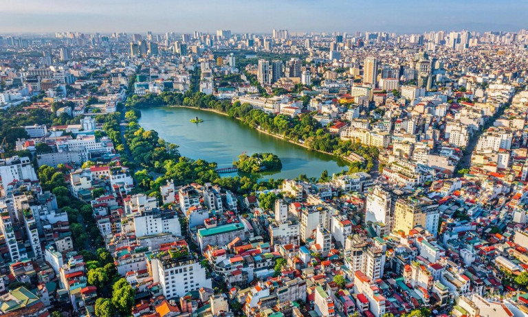 Hình 1. Hồ Hoàn Kiếm trong cấu trúc đô thị trung tâm lịch sử Hà Nội. Nguồn: Tác giả