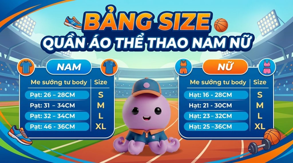 Bảng size quần áo thể thao nam nữ