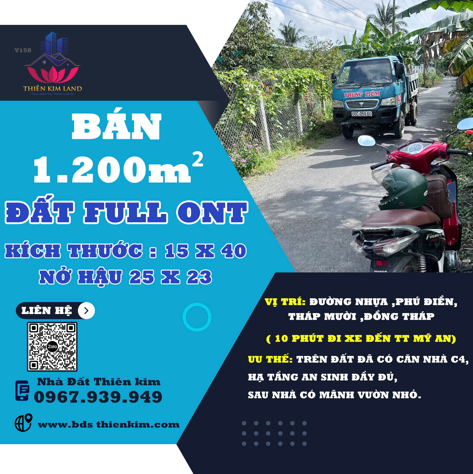 HTM-01321 BÁN ĐẤT THỔ CƯ 1245m2 ĐƯỜNG NHỰA - 4KM VỀ THỊ TRẤN MỸ AN HUYỆN THÁP MƯỜI; 1.2 TỷThiên Kim Land