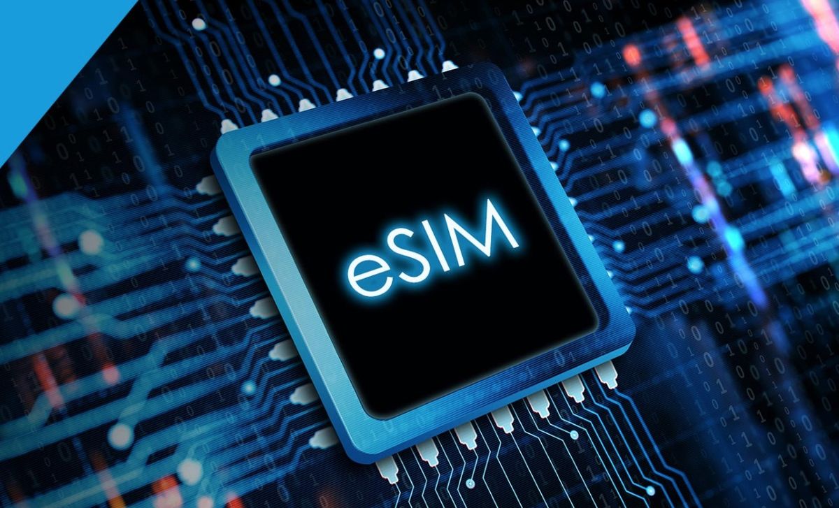 An eSIM is built into the phone, tablet or watch