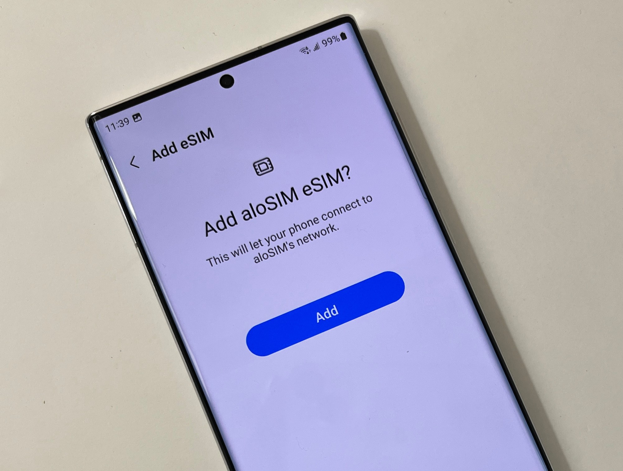 Samsung settings path for adding an eSIM